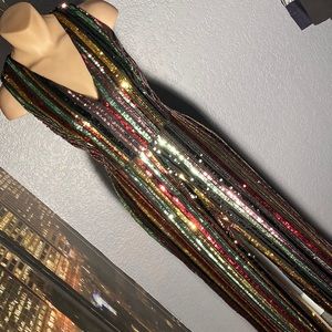 AIDAN MATTOX - 🌈 jumpsuit w sequined black mesh, lining, zipper, wide leg - 6